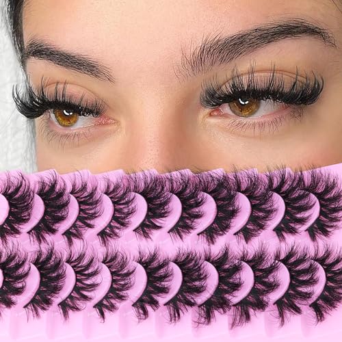 Geeneiya Cat Eye Lashes 5 Styles Mix False Eyelashes Faux Mink Lashes Wispy False Eyelashes Volume Eyelashes Extension D Curl, 10 Pairs