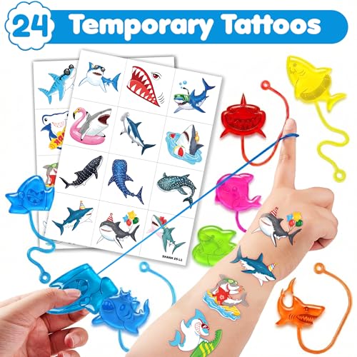Shark Party Favors 48pc Set - Stick Hands & Tattoos