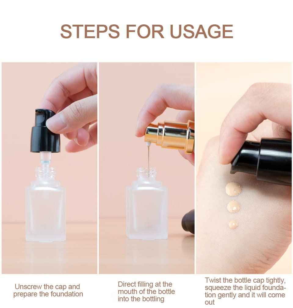 YYNGJCK 2 Pack 30ml/1oz Empty Frosted Glass Foundation Bottle, Travel Refillable Square Lotion Pump Bottles for Essential Oils Liquid Body Cream Cosmetic Samples Vials