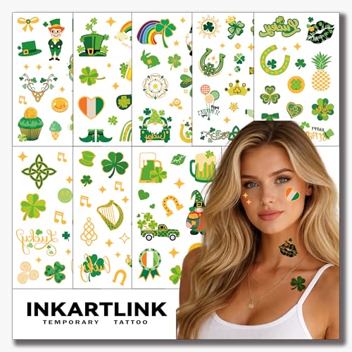 St. Patrick's Day Temporary Tattoos, 8 Sheets Shamrock Stickers