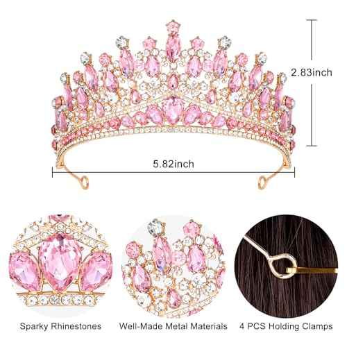 CAVETEE Birthday Crowns for Girls, Pink Tiaras and Crowns for Women and Girls Princess Crown and Tiara for Birthday Queen Parties Pageant Prom