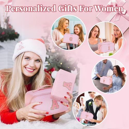 Personalized Initial Makeup Bag Set, Water-Resistant Travel Cosmetic Organizer with Brush Holder