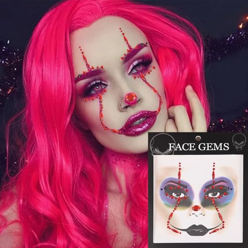 4 Pack Halloween Face Gems Jewels Stickers Spider Web Black Red