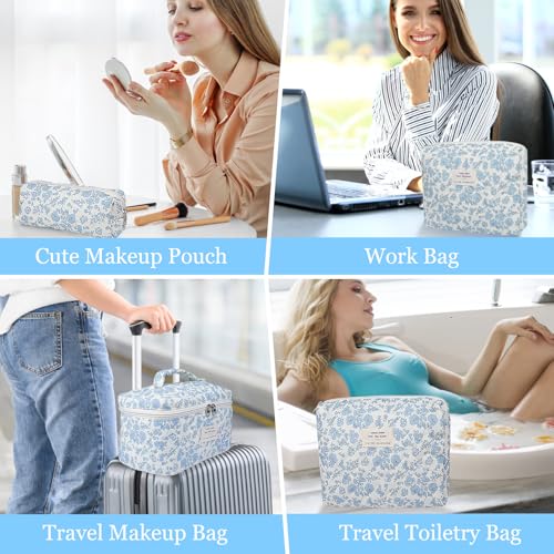 Gosect Quilted Makeup Bag Set 3-Piece Floral Cotton Organizer