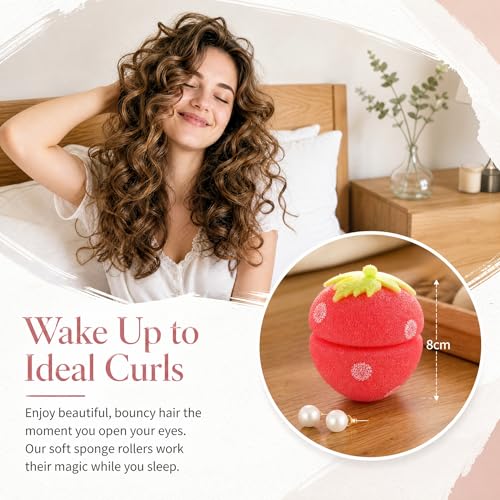 Healifty 12-Piece Strawberry Curlers Set - Soft Sponge Heatless Hair Rollers for Natural Curls