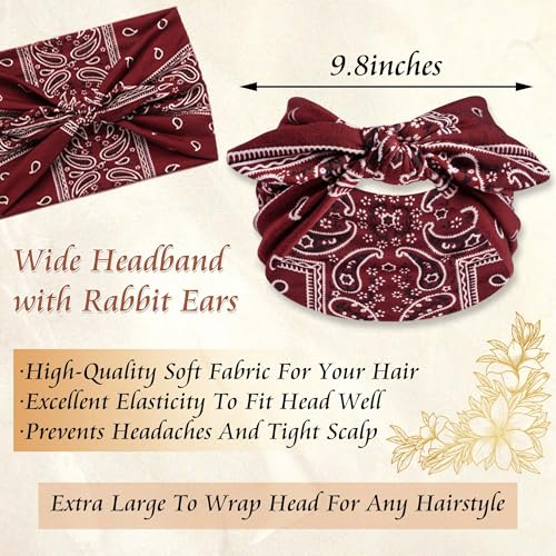 Wide Paisley Headbands for Women – 3-Pack Elastic Bow Hair Wrap Bands