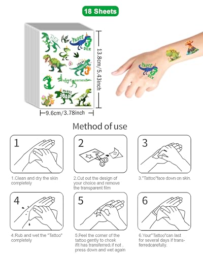 165Pc Dinosaur Temporary Tattoos - T-Rex Birthday Party Favors