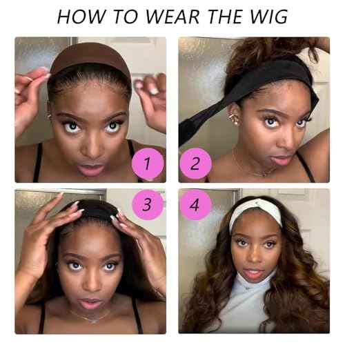 Headband Wig Human Hair Body Wave 18 Inch Glueless No Sew Headband Wig 100% Brazilian Virgin Hair 180% Dencity Wear and Go Headband Wigs for Black Women Natural Color Beginner Friendly
