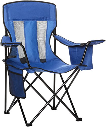 Amazon Basics Camping Chair for Beach, Picnics, Tailgates, Sports, Large, Mesh Back, Blue