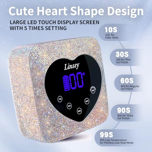 UV Nail Lamp, 72W Cordless Nail Lamp Nail Dryer with 5 Timer Settings, Large Heart Shape Smart LCD Screen with Touch Control UV Light for Nails, Professional LED Nail Lamp (Diamond)