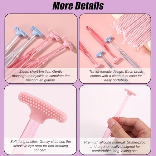 Eyelid Cleaning Brushes - 4pc Silicone Set with Cotton Swabs