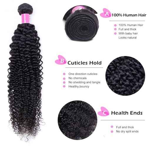 Kinky Curly Human Hair Bundle 28inch Unprocessed Peruvian Virgin Curly Human Hair Bundles 12A Kinky Curly Bundles Hair Extensions 100g Natural Black Color