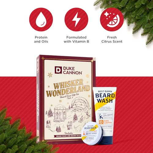 Duke Cannon Whisker Wonderland Beard Care Gift Set ? Beard Wash + Beard & Face Lotion ? Holiday Kit for Men ? Barley & Wheat Protein ? Vitamin B & E ? Light Citrus Scent ? Grooming Gift