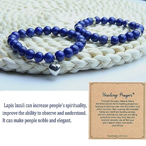 Healing Bracelets for Women - Lapis Lazuli Bracelet - Healing Prayers Crystal Bracelet, 8mm Natural Stone Anti Anxiety Stress Relief Yoga Beads Get Well Soon Gifts