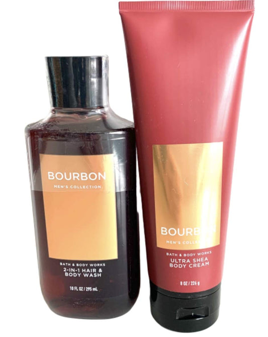 Bath and Body Works Men's Collection Ultra Shea Body Cream & 2 in 1 Hair and Body Wash BOURBON.