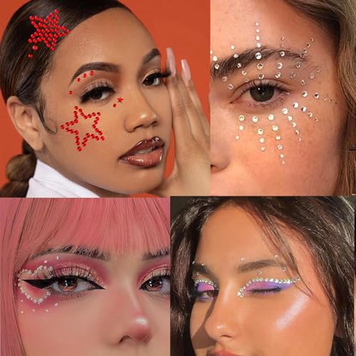 Self-Adhesive Face Gems Stickers with Star Rhinestones, 7 Sheets