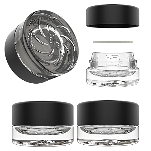 5ml Supercell Clear Glass Thick Child Resistant Containers ? Concentrate Storage Jars for Oil, Lip Balm, Wax, Cosmetics ? Premium PE Cap Seal Black Lid (10)