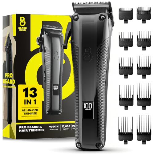 Pro Beard Trimmer for Men - Barber-Grade Cordless Electric Grooming Kit with 10 Guides & Taper Lever
