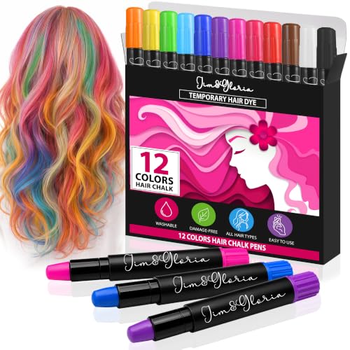 Jim&Gloria Washable Hair Chalk 12 Colors for Girls & Teens
