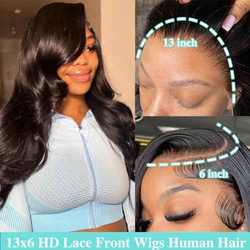 ABALON 13x6 Body Wave Lace Front Wigs Human Hair 200% Density 26 Inch HD Lace Frontal Wigs Human Hair Pre Plucked Body Wave Wig Glueless Wigs for Women Brazilian Virgin Human Wigs