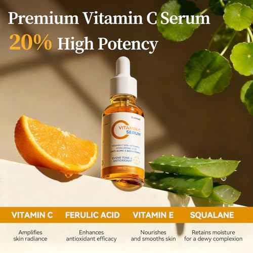 Vitamin C Facial Serum,Anti Aging & Wrinkle With Natural Vitamin C,Sodium Hyaluronate,Skin Brightening Face Serum for Dark Spots, Fine Lines & Wrinkles,All Type Skin Care 30ml/1fl.oz