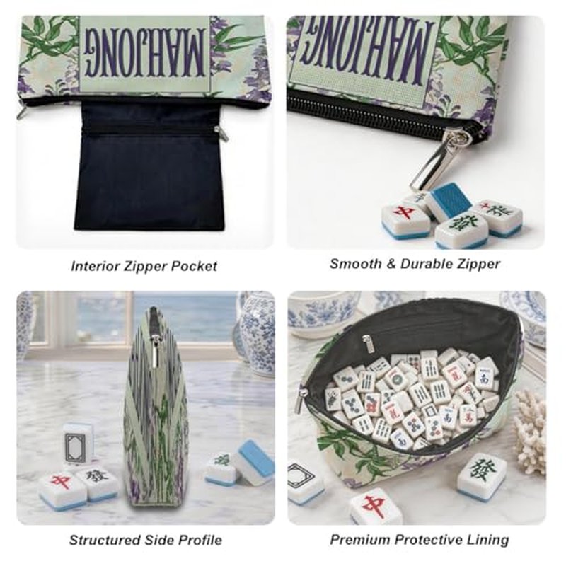 American Mahjong Tile Bag - Wisteria Canvas Pouch with Zipper