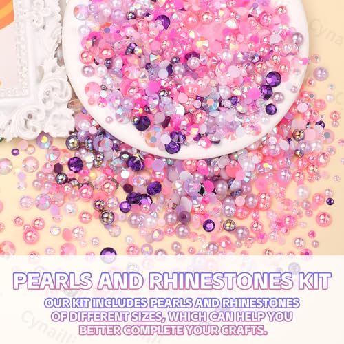 Pink, White & Purple Resin Rhinestones & Pearls Crafting Kit with Tweezers