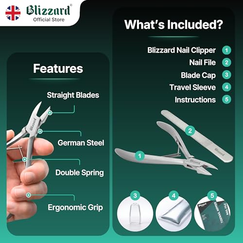 Ingrown Nail Clippers for Men with Ingrown Toenails ? Blizzard Podiatrist Toenail Clipper Set German Forged (13cm - Straight Head - Smooth)