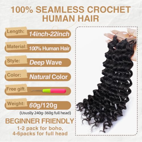 Deep Wave Crochet Hair 18 Inch 60g Pre-Separated Human Hair
