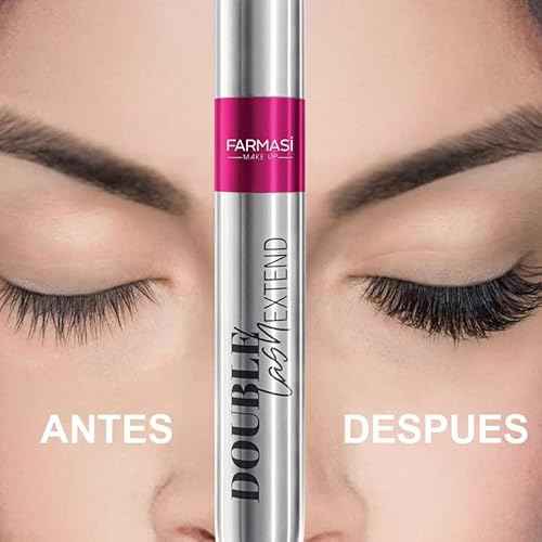FARMASi Double Lash Extend Mascara, 2-Step Special Brush for Lengthening & Volumizing, False Lash Effect, Buildable Formula, No Clumping, Defines & Multiplies Eyelashes, Black, 0.41 fl oz (Pack of 2)