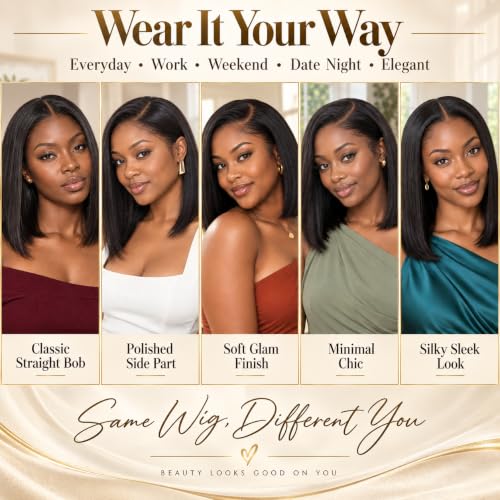 Natural Black 14 Inch Short Bob Wig Human Hair 13x4 Lace Front for Black Women