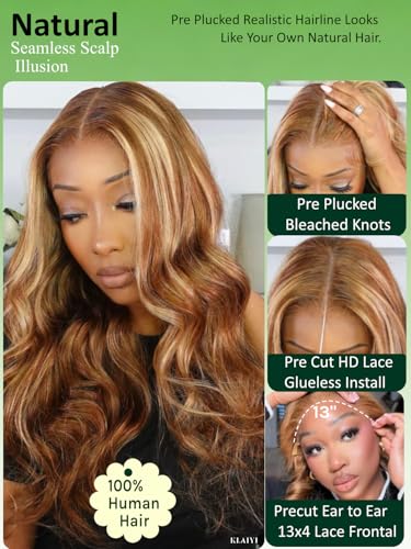 KLAIYI 13x4 Honey Blonde Body Wave Glueless Lace Front Wig 18"