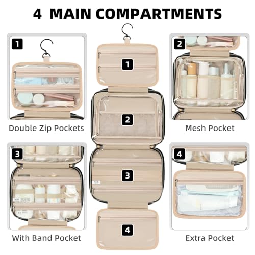 BAGAIL Hanging Toiletry Bag for Women Water-resistant Cosmetic Bag Large Capacity Travel Makeup Organizer for Full-Sized Travel Essentials(Classic+Jewelry Bag, Black)