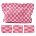 4Pcs Pink Checkered Makeup Bags Large Capacity Storage