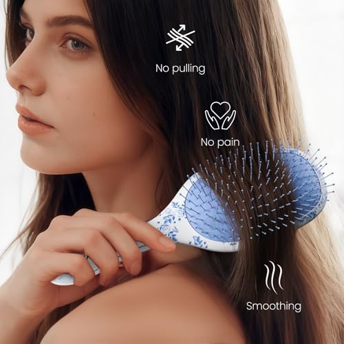 AIMIKE Porcelia Qing Detangler Brush for Fine Hair with Air Cushion, Elegant Blue & White Design