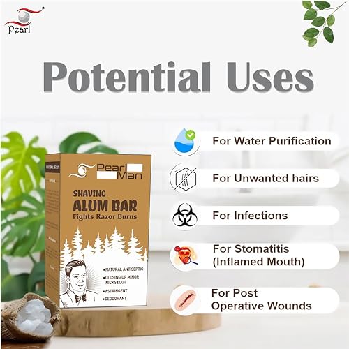 Pearl Shaving Alum Bar (Fitkari) - 100g | 100% Pure Natural Alum Stone | Gentle & Effective Aftershave| Ideal for Razor Burn Relief | Chemical-Free Shaving Aid, white