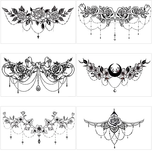PAGOW Waterproof Temporary Tattoos for Women, 6 Pack Floral Designs