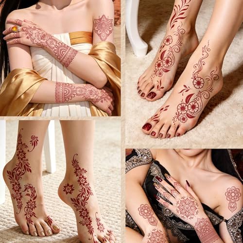 12pcs Brown Henna Temporary Tattoo Stickers, Waterproof Lace