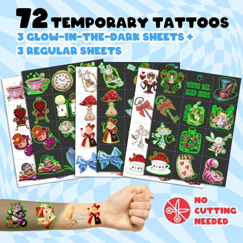 96pc Alice Party Favor Set - Slap Bracelets & Glow Tattoos