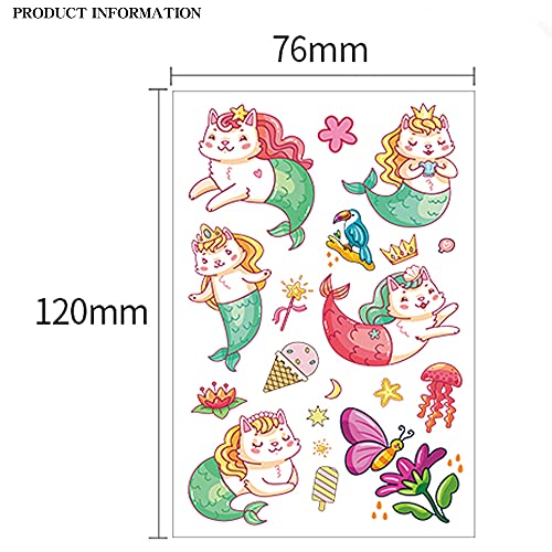 120Pcs Temporary Tattoos, Mixed Styles Cute Cartoon Waterproof Body Art Fake Tattoo Stickers Decorations, Butterfly Dinosaur Pirate Mermaid Birthday Party Favor Supplies