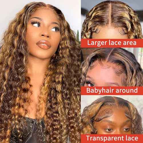 30inch Highlight Ombre Lace Front Wig Human Hair 13x6 HD Honey Blonde 4/27 Deep Wave Lace Front Wigs Human Hair 200 Density Glueless Wigs Human Hair Pre Plucked