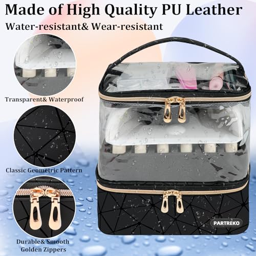 Partreko Double-Layer Nail Polish Organizer Case Holds 60 Bottles with Transparent PU Leather Design