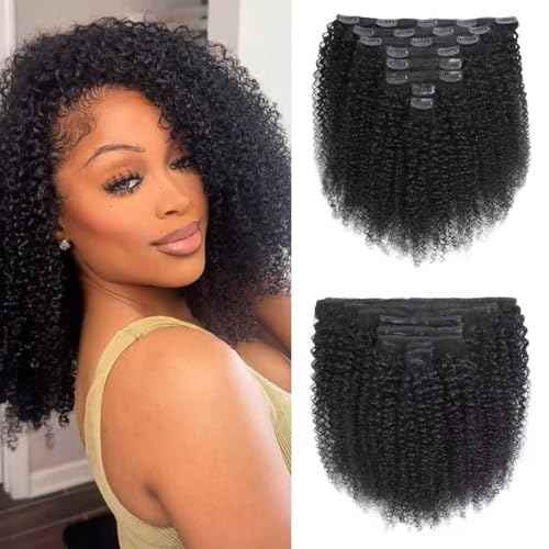 Afro Kinky Curly Clip Ins Human Hair 4C Hair Clip in Extensions Real Natural Human Hair for Black Women 8 pecs with 20 Clips 120g Natural Black Color 22 Inch