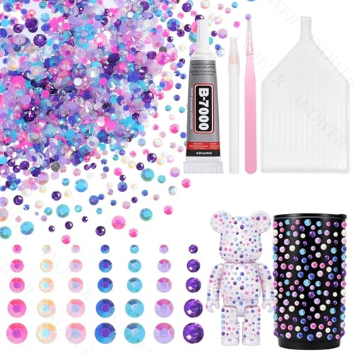 16000 Mixed Flatback Rhinestones Kit Pink Blue Purple 2-6mm