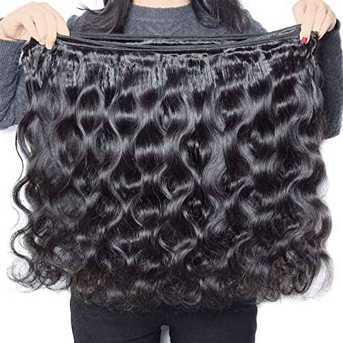 Bundles with Closure Human Hair Body Wave 12 14 16+10 Inch 100% Unprocessed Brazilian Virgin Hair Extensions 3 Bundles with 4x4 Free Part Lace Closure Natural Black
