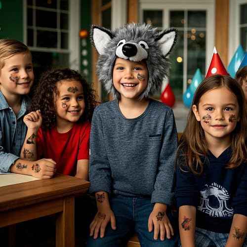 Wolf Temporary Tattoos for kids, Kids Tattoos Temporary, Wolf Birthday Party Decorations, Animals Party Supplies Favors for Boys and Girls, Goodie Bags Stuffers
