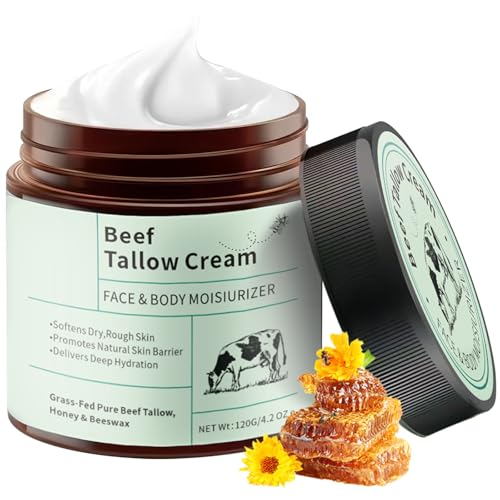 Beef Tallow for Face, Lasting Moisturizer Whipped Beef Tallow and Honey Balm for Face & Body Skin Care.(Unscented)
