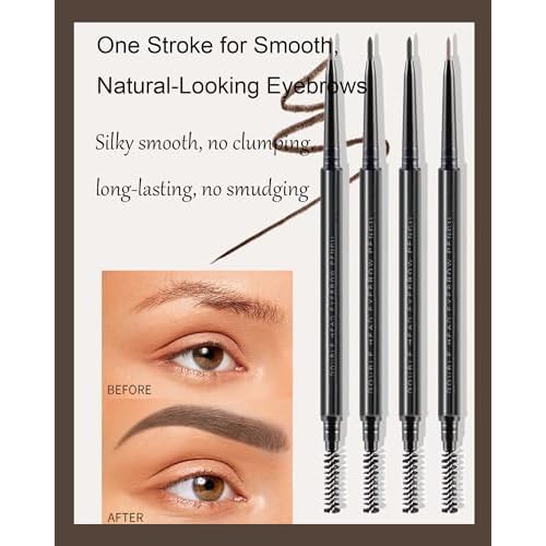 3 Pcs Waterproof Eyebrow Pencil Set,Gray Ultra Slim Eye Brow Pencil for Women with Brows Brush&Razor,Professional Brow Micro Retractable Long Lasting Gel Pen Shaping&Filling Brows Makeup - 02