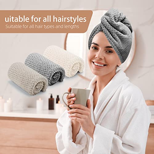Microfiber Hair Towel Wraps - 3 Pack Fast Drying Turban