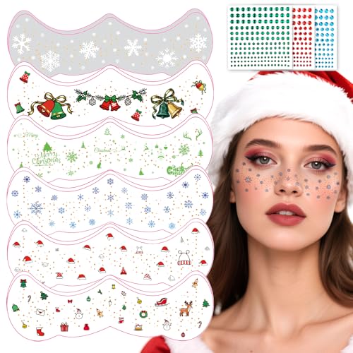 Christmas Face Temporary Tattoos with Gems & Glitter Set